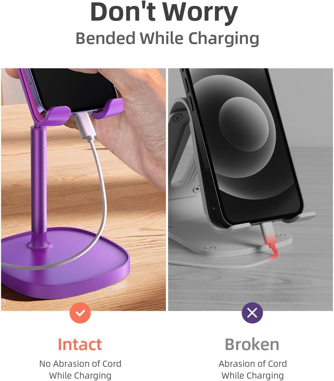 LISEN Cell Phone Stand Adjustable Phone Holer for Desk, Computer Office Desk Accessories for iPhone 16 Holder Women Kitchen Essentials Fits All Mobile Phones Switch Kindle iPads Tablet 4-10in Purple