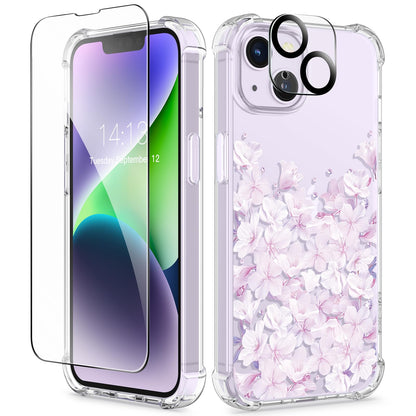 GVIEWIN for iPhone 14 Case Floral, Screen Protector & Camera Lens Protector