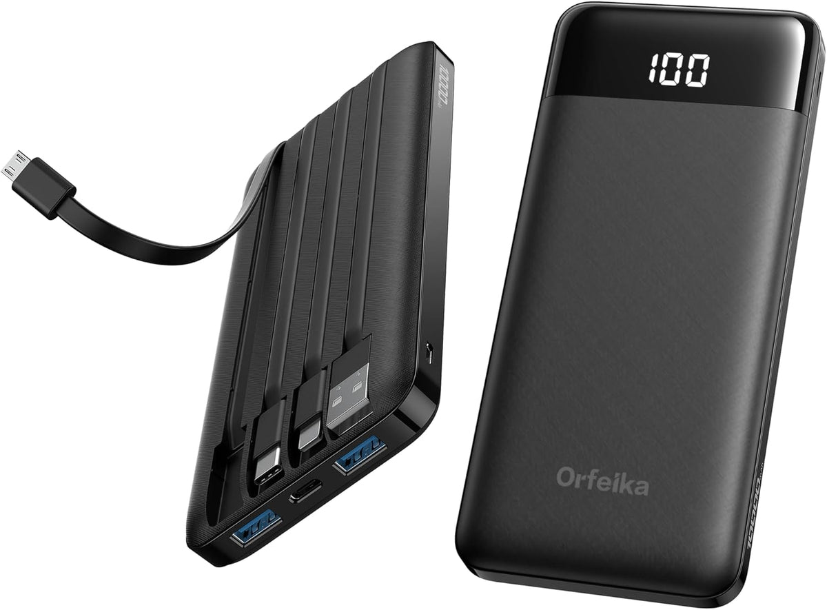 Orfeika Fast Charging Portable Charger Power Bank with Built-in 4 Cables