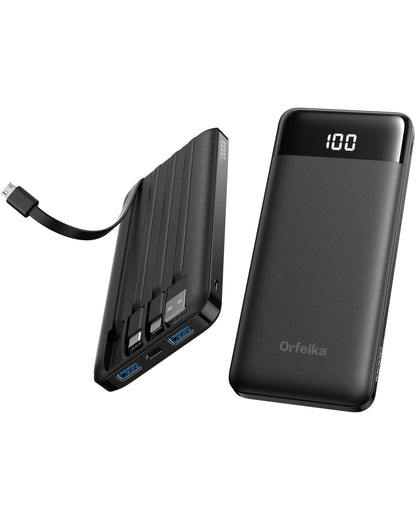 Orfeika Fast Charging Portable Charger Power Bank with Built-in 4 Cables
