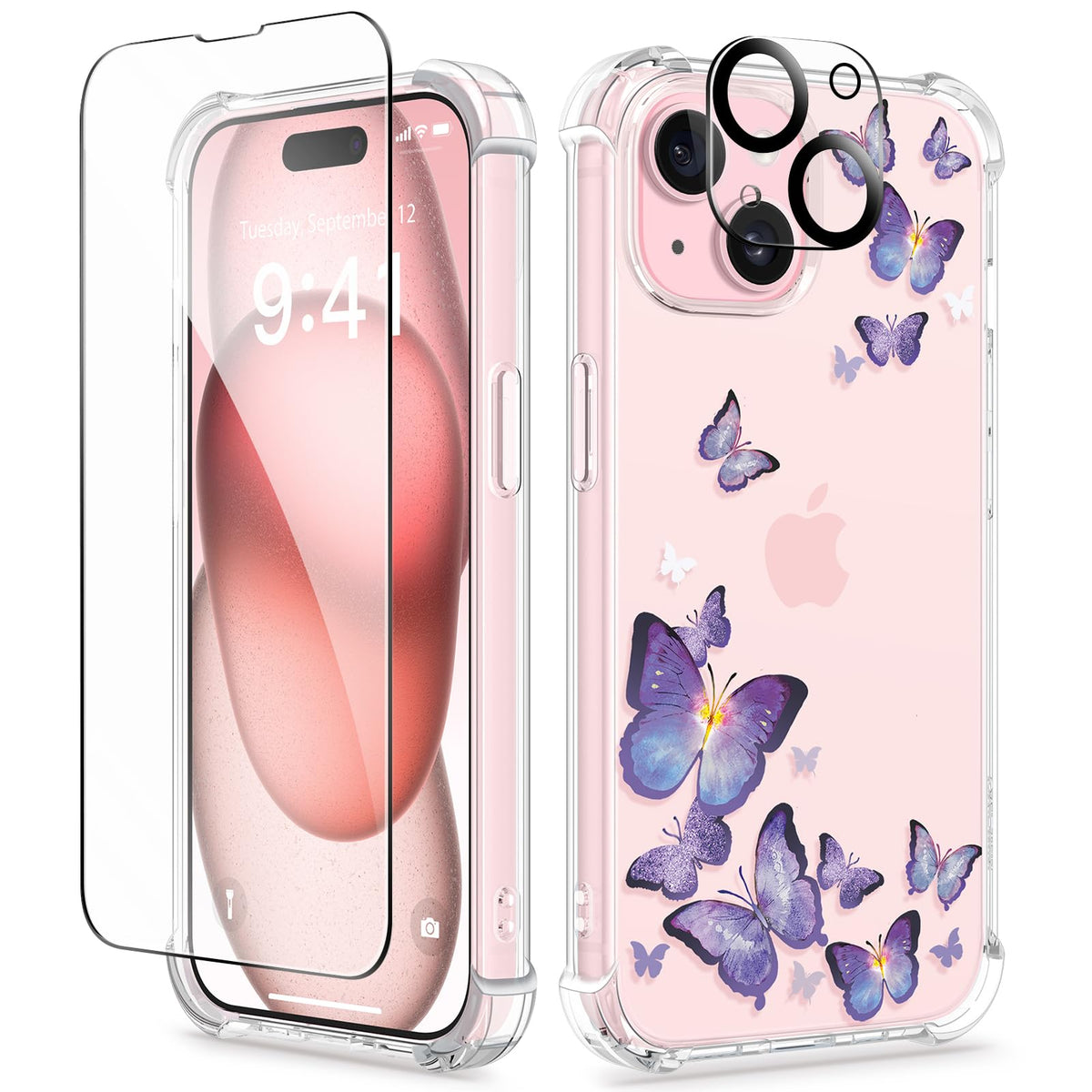 GVIEWIN for iPhone 14 Case Floral, Screen Protector & Camera Lens Protector
