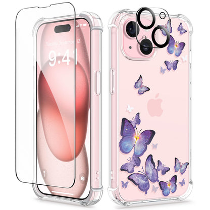 GVIEWIN for iPhone 14 Case Floral, Screen Protector & Camera Lens Protector