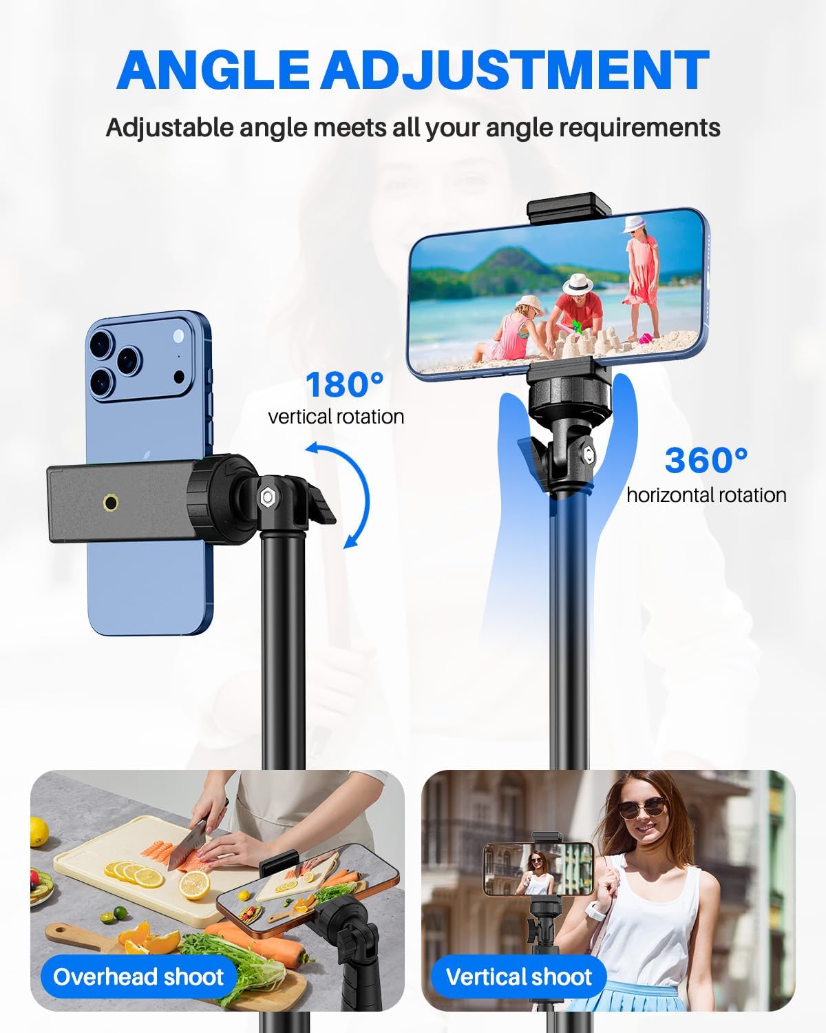 Extendable Phone Tripod for iPhone, Selfie Stick with Remote & Phone Holder