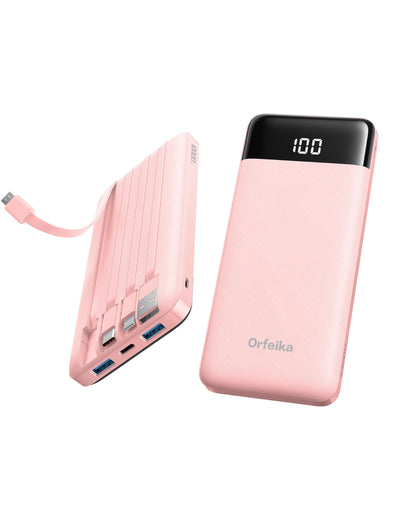 Orfeika Fast Charging Portable Charger Power Bank with Built-in 4 Cables