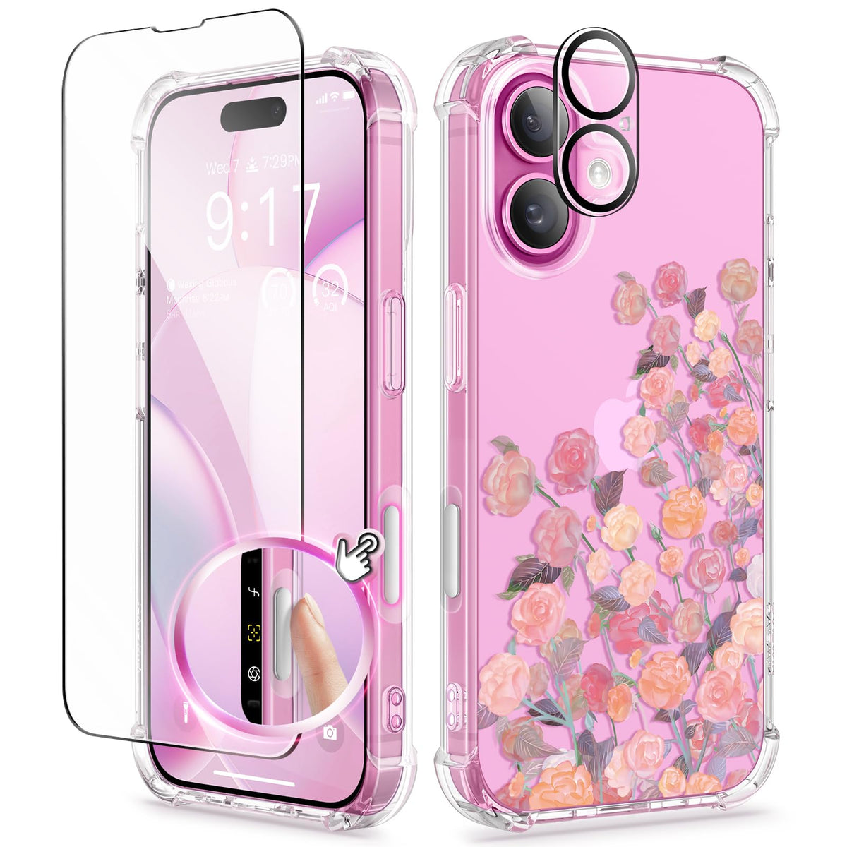 GVIEWIN for iPhone 14 Case Floral, Screen Protector & Camera Lens Protector
