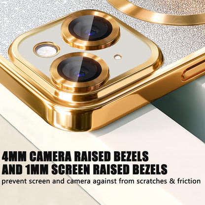 Misscase for iPhone 14 Magnetic Glitter Case Compatible with MagSafe,Full Protection Slim Shockproof Anti-Scratch Case with Camera Lens Protector Logo View Dust-Proof Net for Women Gold