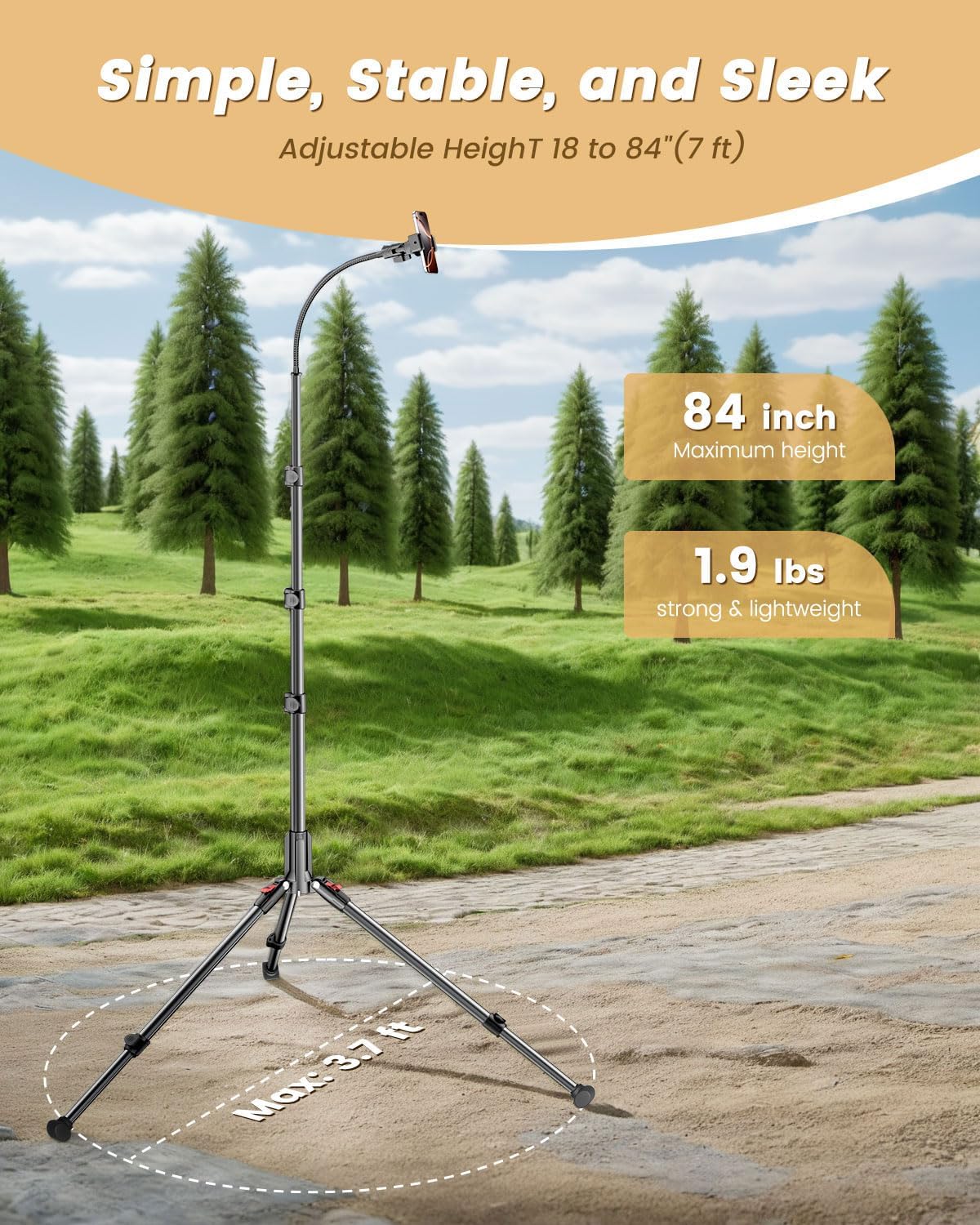 CAMBOFOTO 84" Phone Tripod, Tall Tripod for iPhone with Gooseneck & Remote