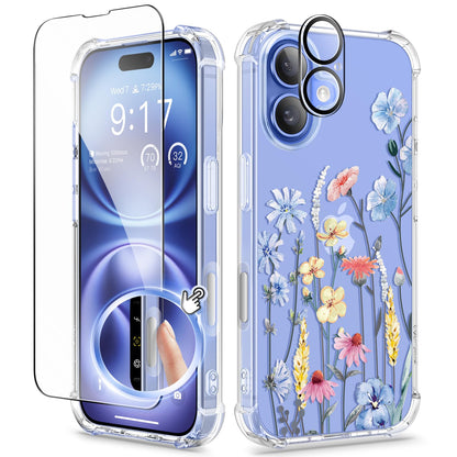 GVIEWIN for iPhone 14 Case Floral, Screen Protector & Camera Lens Protector