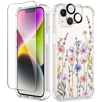 GVIEWIN for iPhone 14 Case Floral, Screen Protector & Camera Lens Protector