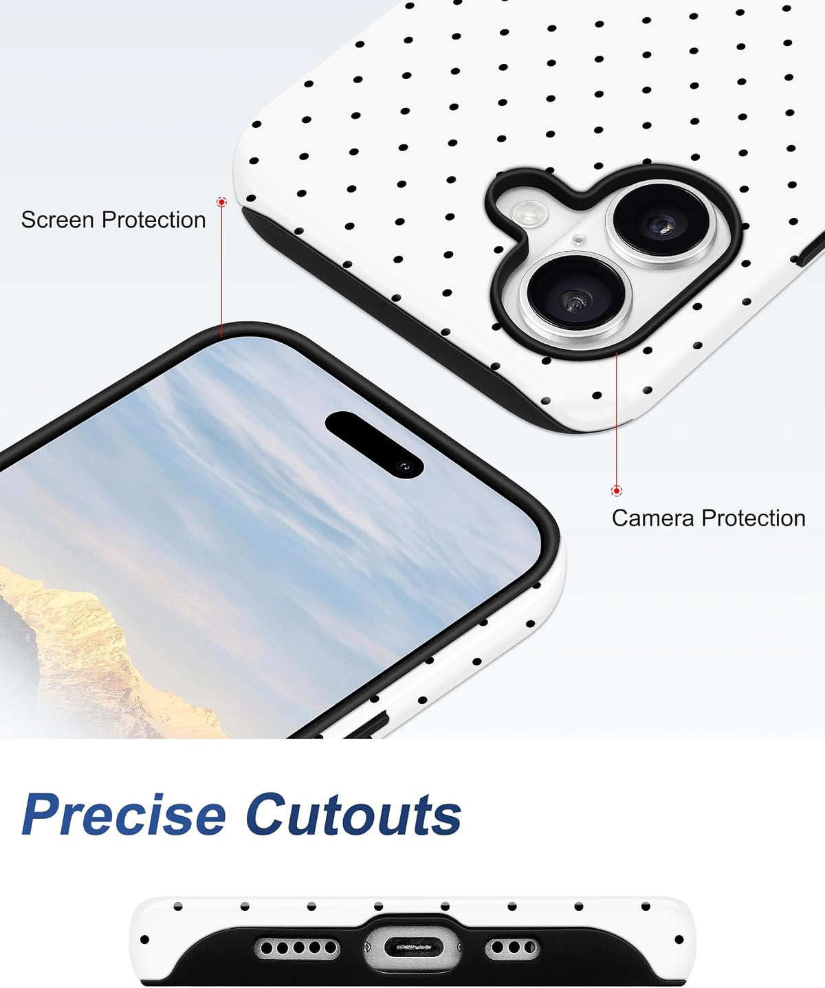 Jusy Magnetic Polka Dot Case for iPhone 16,White