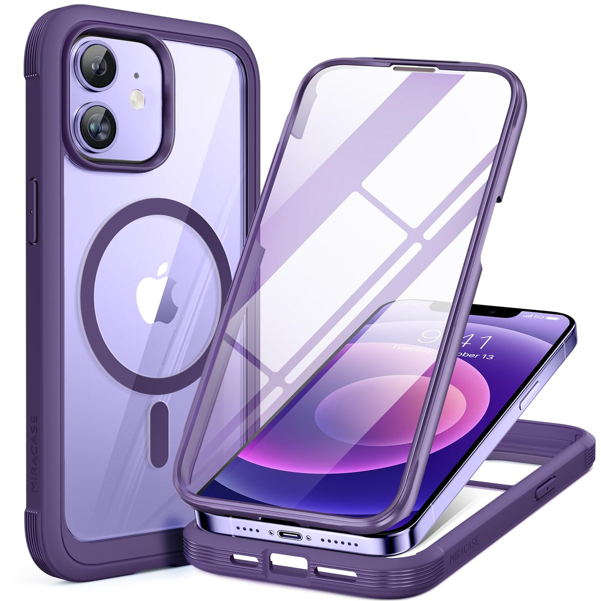 Miracase Magnetic for iPhone 15 Pro Max Case 6.7'' [Compatible with Magsafe] Full-Body Drop Proof Bumper Phone Case for iPhone 15 Pro Max with Built-in 9H Tempered Glass Screen Protector,Black