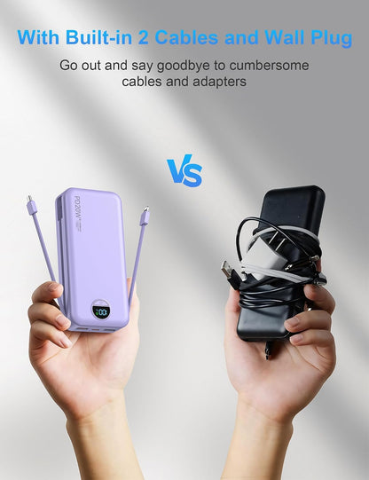 Ffnpua Portable Charger Power Bank 20000mAh PD20W w/Built-in Cables