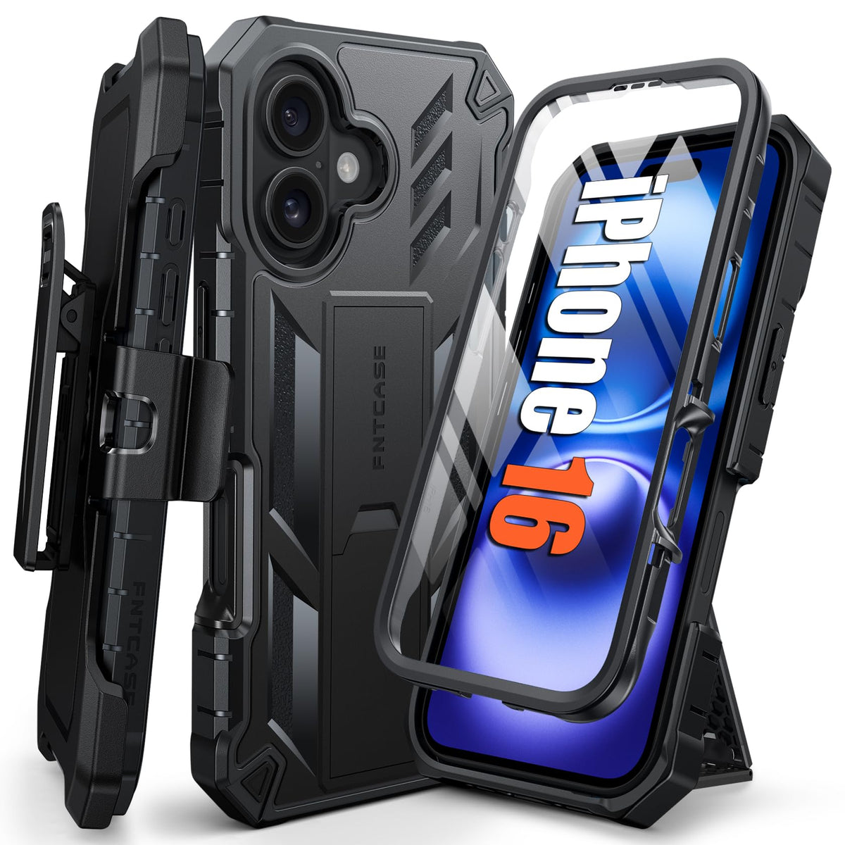 FNTCASE for iPhone 17e Case with Built-in Screen Protector and Kickstand