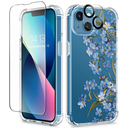 GVIEWIN for iPhone 14 Case Floral, Screen Protector & Camera Lens Protector