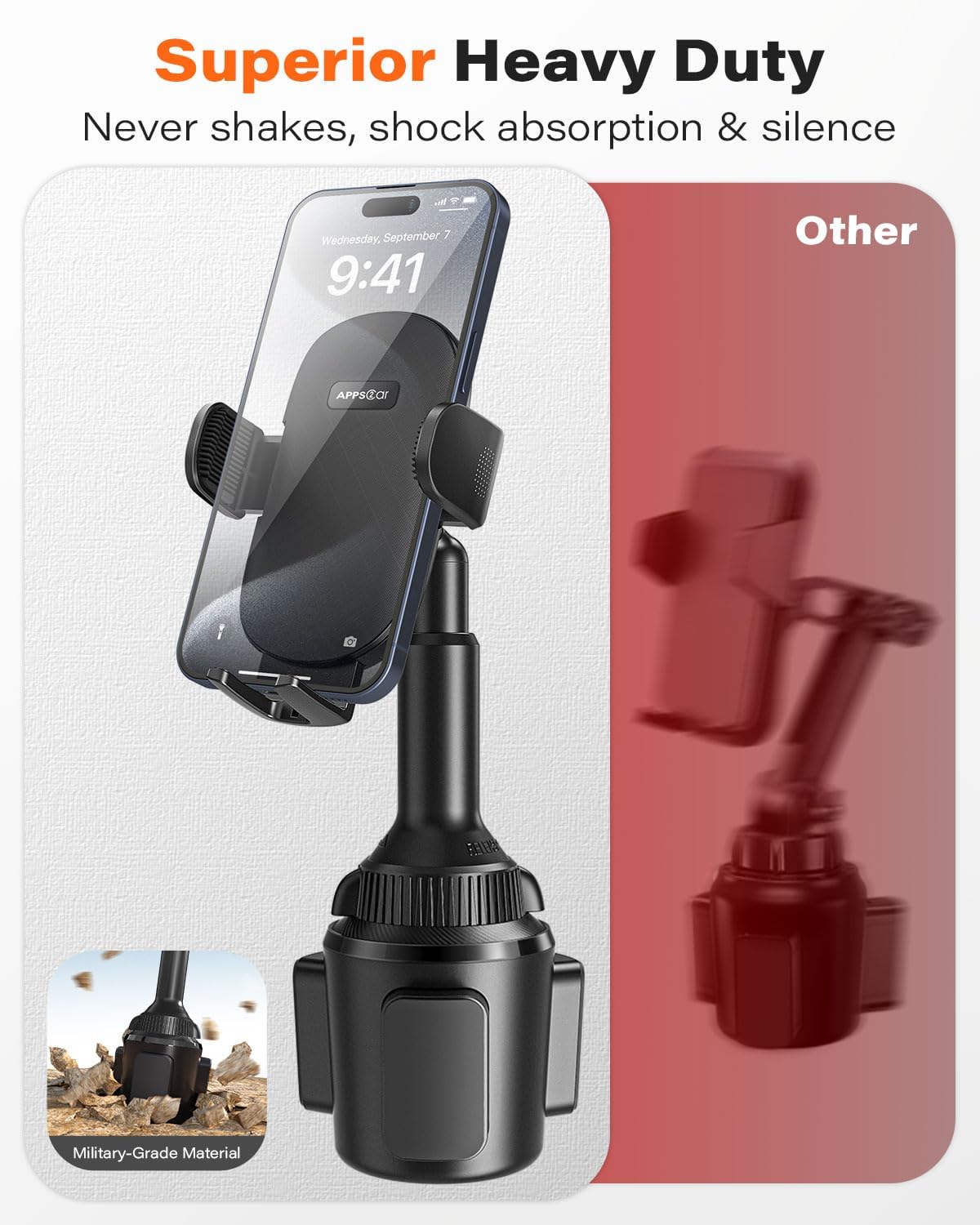 APPS2Car Universal Car Cup Phone Holder | Quick Extension Long Arm | 360° Swivel | Adjustable for iPhone, Samsung, Google, and All Smartphones | Stable & No Shake Design