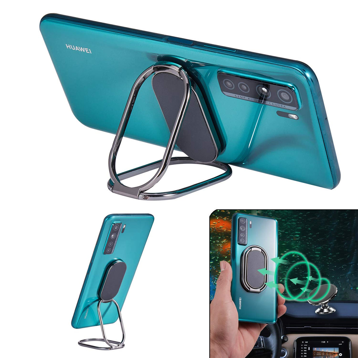 Foldable Phone Ring Holder, 360° Rotating Metal Grip Kickstand