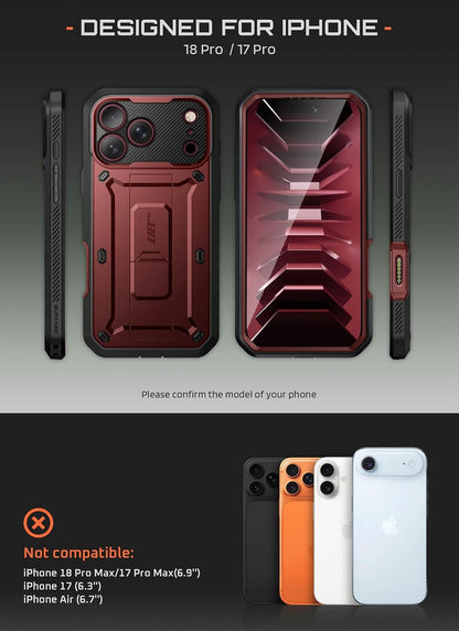 SUPCASE for iPhone 18 Pro Case / 17 Pro Case with Belt Clip, Burgundy