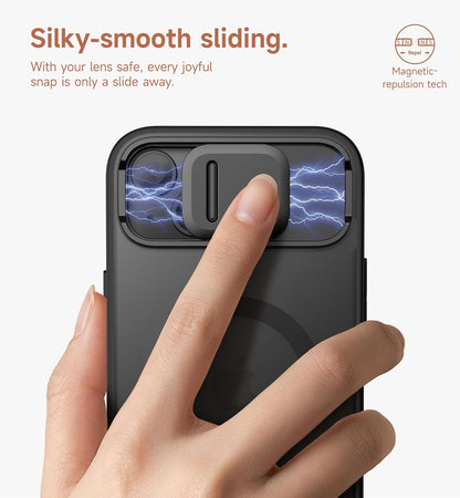 SURITCH for iPhone 15 Case, Compatible with MagSafe, Built-in Kickstand & Camera Cover & Translucent Back, Shockproof Rugged Protective Phone Cover 6.1 Inch, Black