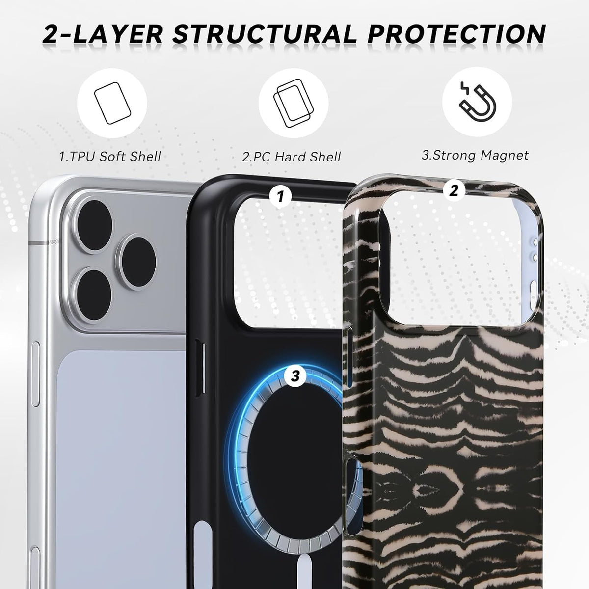 for iPhone 17 ProMax/18 ProMax Case - Wireless Charging for MagSafe, Dual-Layer Design (Outer Hard PC Shell + Inner Soft TPU Shell), Unisex Shockproof Protective Case - Tiger Stripe Pattern.