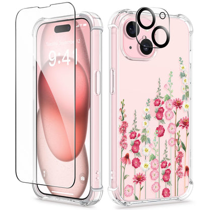 GVIEWIN for iPhone 14 Case Floral, Screen Protector & Camera Lens Protector