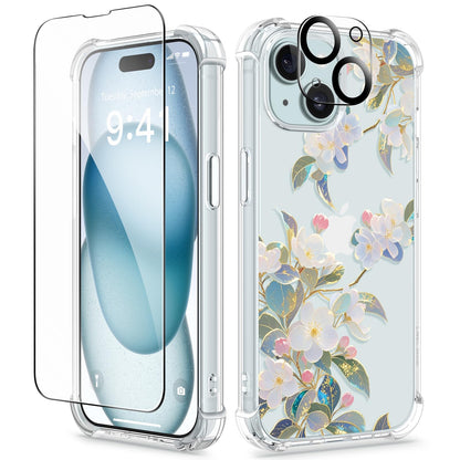 GVIEWIN for iPhone 14 Case Floral, Screen Protector & Camera Lens Protector