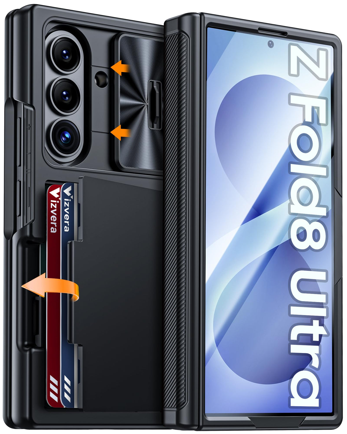 Vizvera for Samsung Galaxy Z Fold 7 Case RFID Wallet with Cards Holder [Hinge Cover] [Camera Cover] Shockproof Silicone Protective Phone Case for Z Fold 7 2025-Black