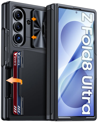 Vizvera for Samsung Galaxy Z Fold 7 Case RFID Wallet with Cards Holder [Hinge Cover] [Camera Cover] Shockproof Silicone Protective Phone Case for Z Fold 7 2025-Black