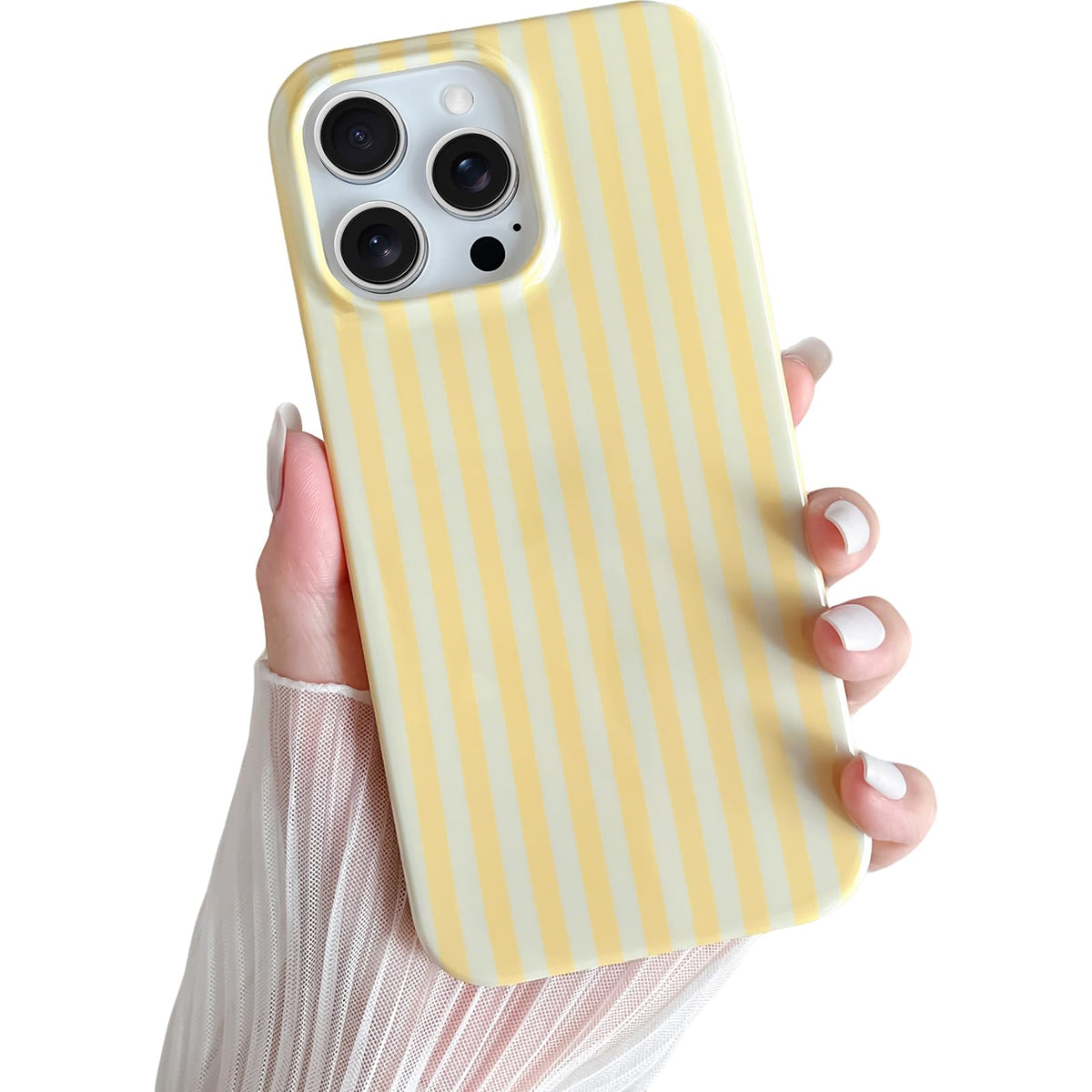 Yeddabox for iPhone 16 Pro Case Cute Striped Phone Case Soft TPU Slim Shockproof Phone Cover for Women Girls, Pink and Yellow