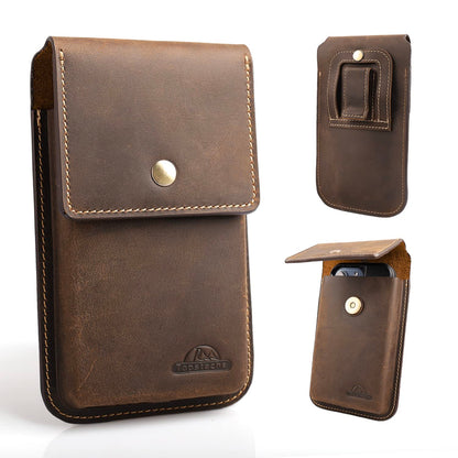 Topstache Leather Phone Holster for iPhone 17/16/15/14/13 Pro Max & Plus - Belt Clip Cell Phone Case for Galaxy S25/S24/S23 Ultra & Plus - Leather Belt Holder Pouch for Men, XL,Darkbrown