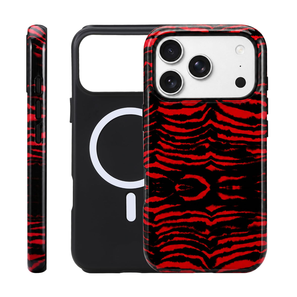 for iPhone 17 ProMax/18 ProMax Case - Wireless Charging for MagSafe, Dual-Layer Design (Outer Hard PC Shell + Inner Soft TPU Shell), Unisex Shockproof Protective Case - Tiger Stripe Pattern.