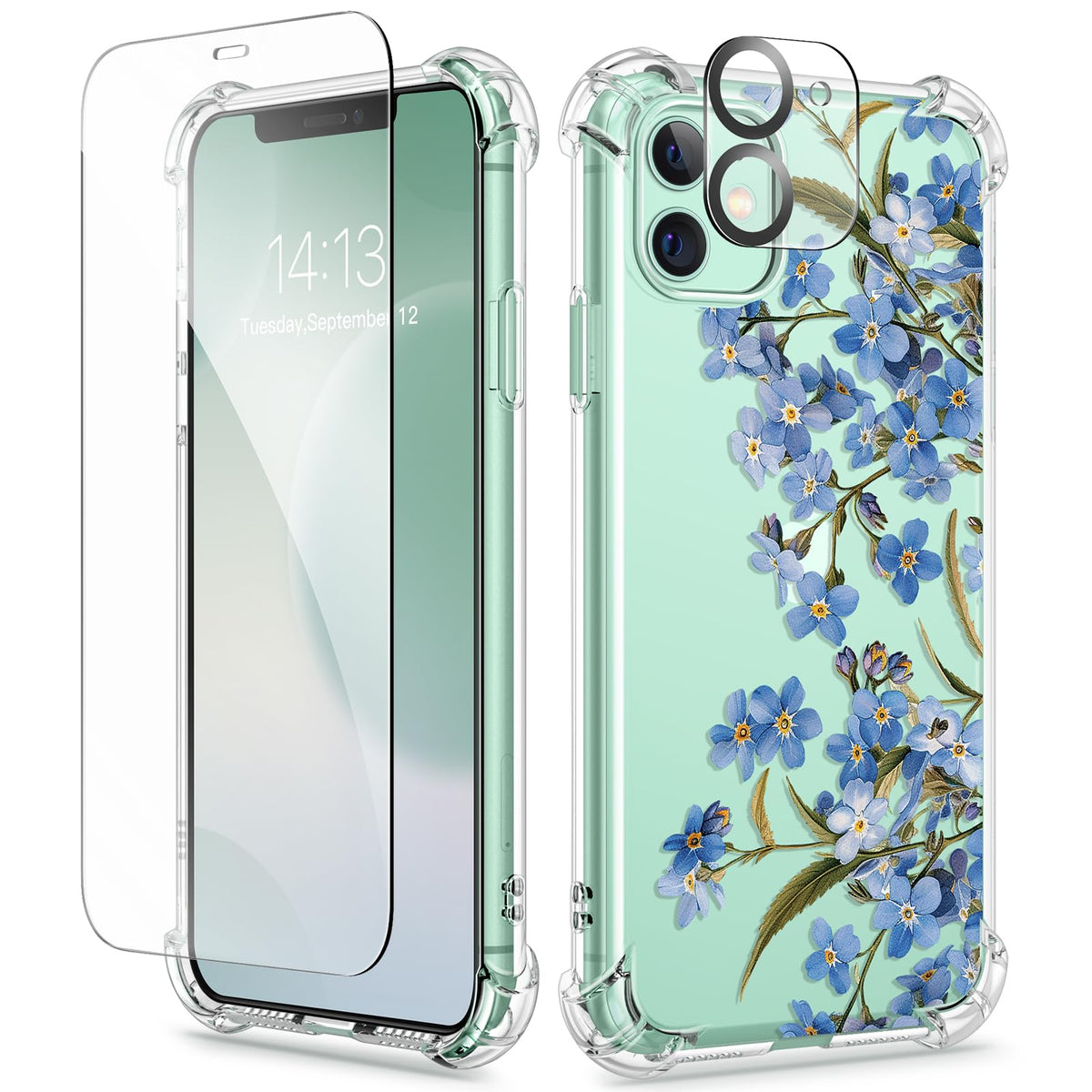 GVIEWIN for iPhone 14 Case Floral, Screen Protector & Camera Lens Protector