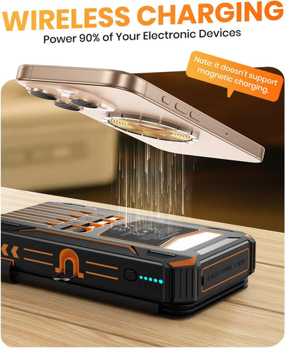 SOARAISE Solar Power Bank 48000mAh Wireless Portable Charger with 4 Cables