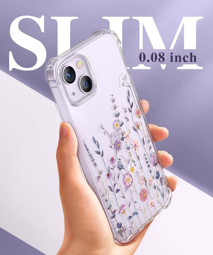 GVIEWIN for iPhone 14 Case Floral, Screen Protector & Camera Lens Protector