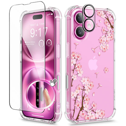 GVIEWIN for iPhone 14 Case Floral, Screen Protector & Camera Lens Protector