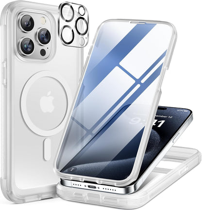Miracase Magnetic for iPhone 15 Pro Max Case 6.7'' [Compatible with Magsafe] Full-Body Drop Proof Bumper Phone Case for iPhone 15 Pro Max with Built-in 9H Tempered Glass Screen Protector,Black