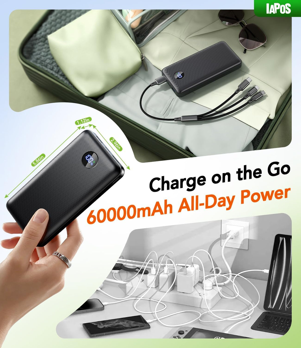 IAPOS Portable Charger 60000mAh, 5-Device Charging Power Bank Battery Pack