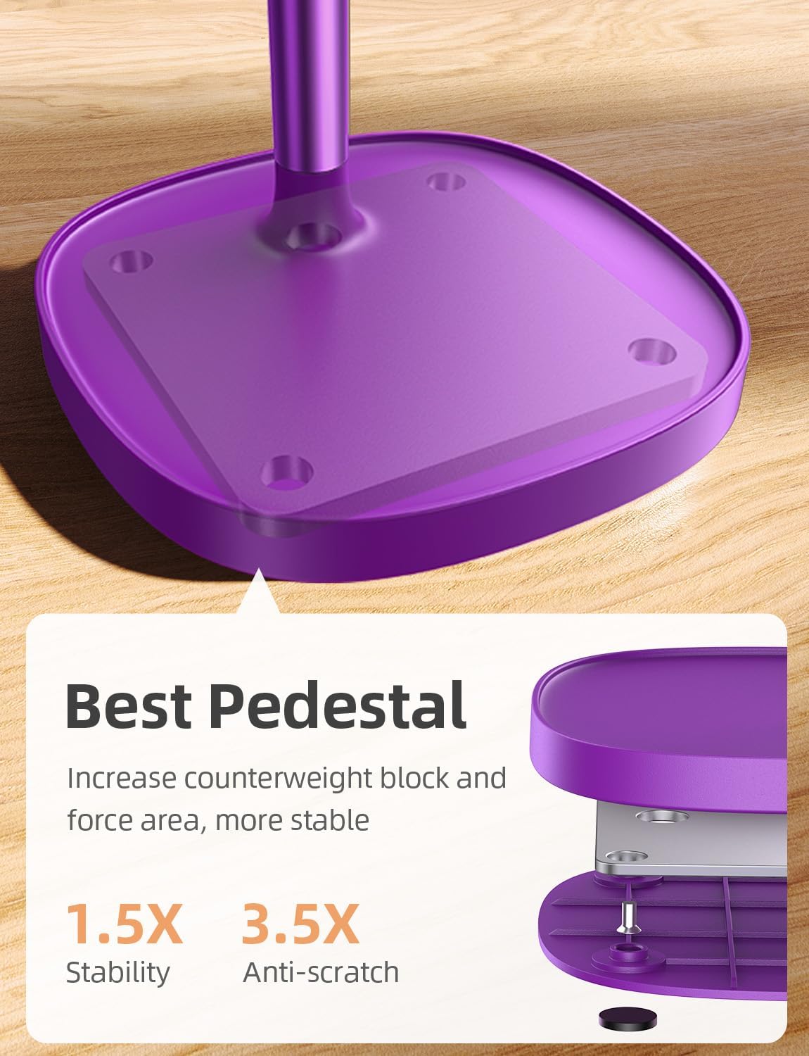 LISEN Cell Phone Stand Adjustable Phone Holer for Desk, Computer Office Desk Accessories for iPhone 16 Holder Women Kitchen Essentials Fits All Mobile Phones Switch Kindle iPads Tablet 4-10in Purple