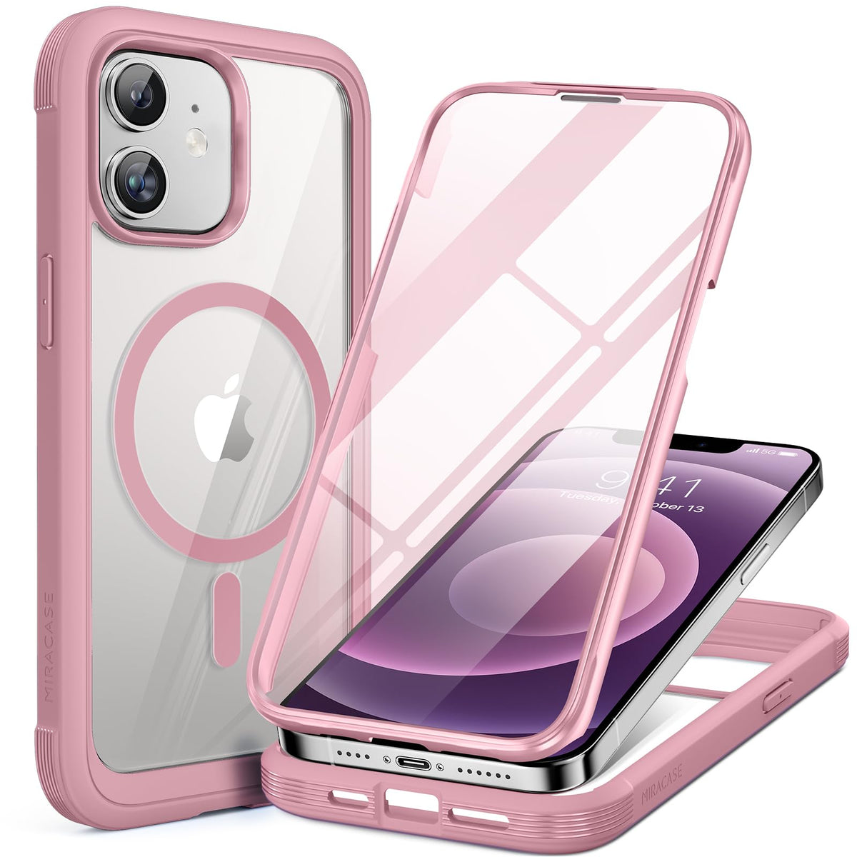 Miracase Magnetic for iPhone 15 Pro Max Case 6.7'' [Compatible with Magsafe] Full-Body Drop Proof Bumper Phone Case for iPhone 15 Pro Max with Built-in 9H Tempered Glass Screen Protector,Black