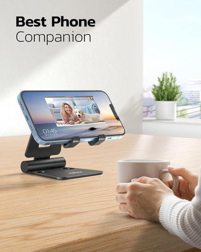 Nulaxy 2 Pack Aluminum Dual Folding Cell Phone Stand for Desk, Black&Silver
