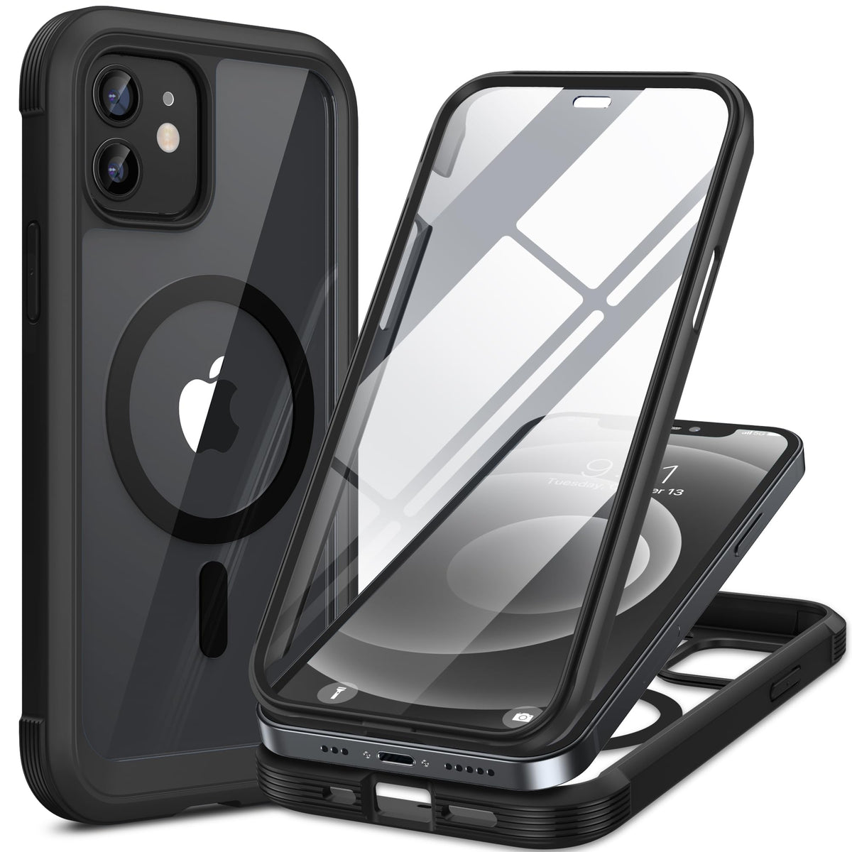 Miracase Magnetic for iPhone 15 Pro Max Case 6.7'' [Compatible with Magsafe] Full-Body Drop Proof Bumper Phone Case for iPhone 15 Pro Max with Built-in 9H Tempered Glass Screen Protector,Black