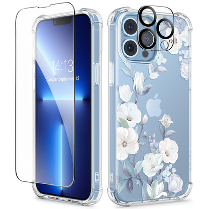 GVIEWIN for iPhone 14 Case Floral, Screen Protector & Camera Lens Protector