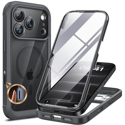 Miracase Magnetic for iPhone 15 Pro Max Case 6.7'' [Compatible with Magsafe] Full-Body Drop Proof Bumper Phone Case for iPhone 15 Pro Max with Built-in 9H Tempered Glass Screen Protector,Black