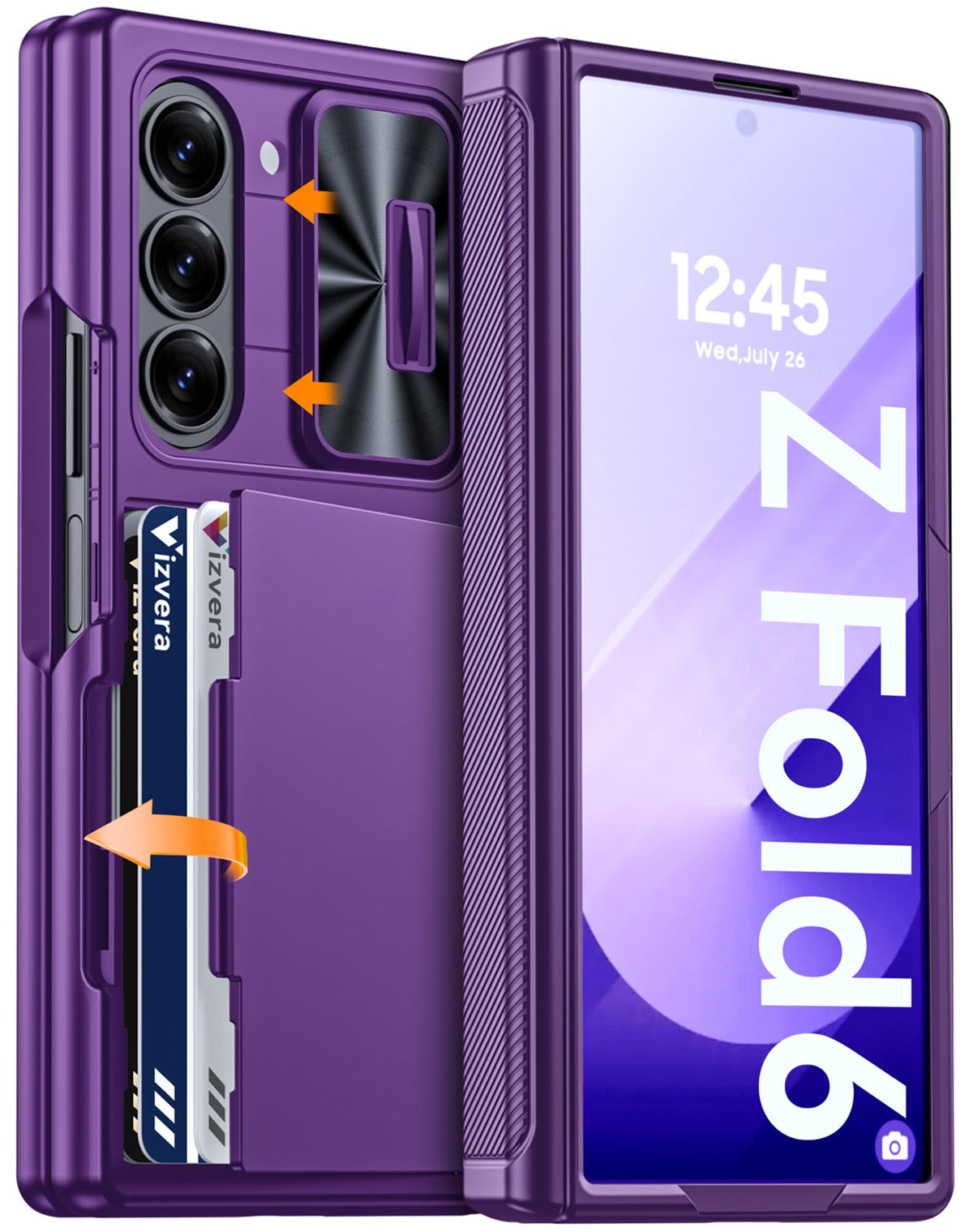 Vizvera for Samsung Galaxy Z Fold 7 Case RFID Wallet with Cards Holder [Hinge Cover] [Camera Cover] Shockproof Silicone Protective Phone Case for Z Fold 7 2025-Black