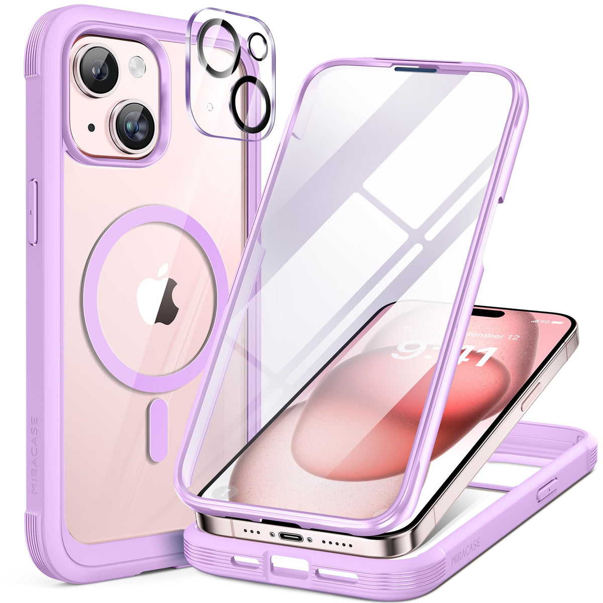 Miracase Magnetic for iPhone 15 Pro Max Case 6.7'' [Compatible with Magsafe] Full-Body Drop Proof Bumper Phone Case for iPhone 15 Pro Max with Built-in 9H Tempered Glass Screen Protector,Black