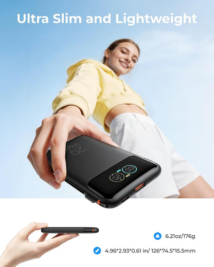VIYISI Small Power Bank Portable Charger Slim 10000mAh Built-in Cables 20W