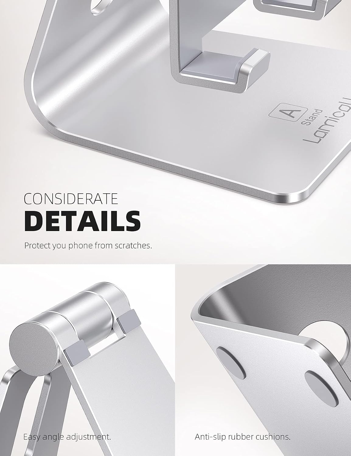 Lamicall Aluminum Cell Phone Stand, Adjustable Desk Phone Holder for iPhone