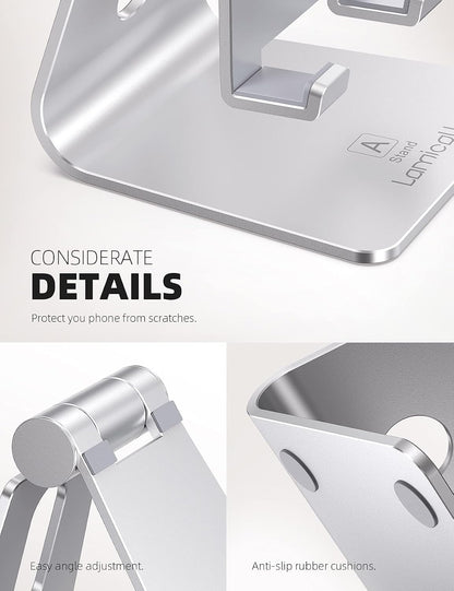 Lamicall Aluminum Cell Phone Stand, Adjustable Desk Phone Holder for iPhone