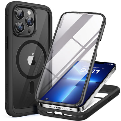 Miracase Magnetic for iPhone 15 Pro Max Case 6.7'' [Compatible with Magsafe] Full-Body Drop Proof Bumper Phone Case for iPhone 15 Pro Max with Built-in 9H Tempered Glass Screen Protector,Black
