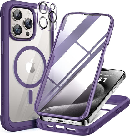 Miracase Magnetic for iPhone 15 Pro Max Case 6.7'' [Compatible with Magsafe] Full-Body Drop Proof Bumper Phone Case for iPhone 15 Pro Max with Built-in 9H Tempered Glass Screen Protector,Black