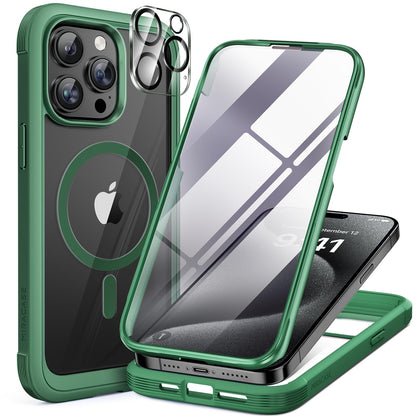 Miracase Magnetic for iPhone 15 Pro Max Case 6.7'' [Compatible with Magsafe] Full-Body Drop Proof Bumper Phone Case for iPhone 15 Pro Max with Built-in 9H Tempered Glass Screen Protector,Black